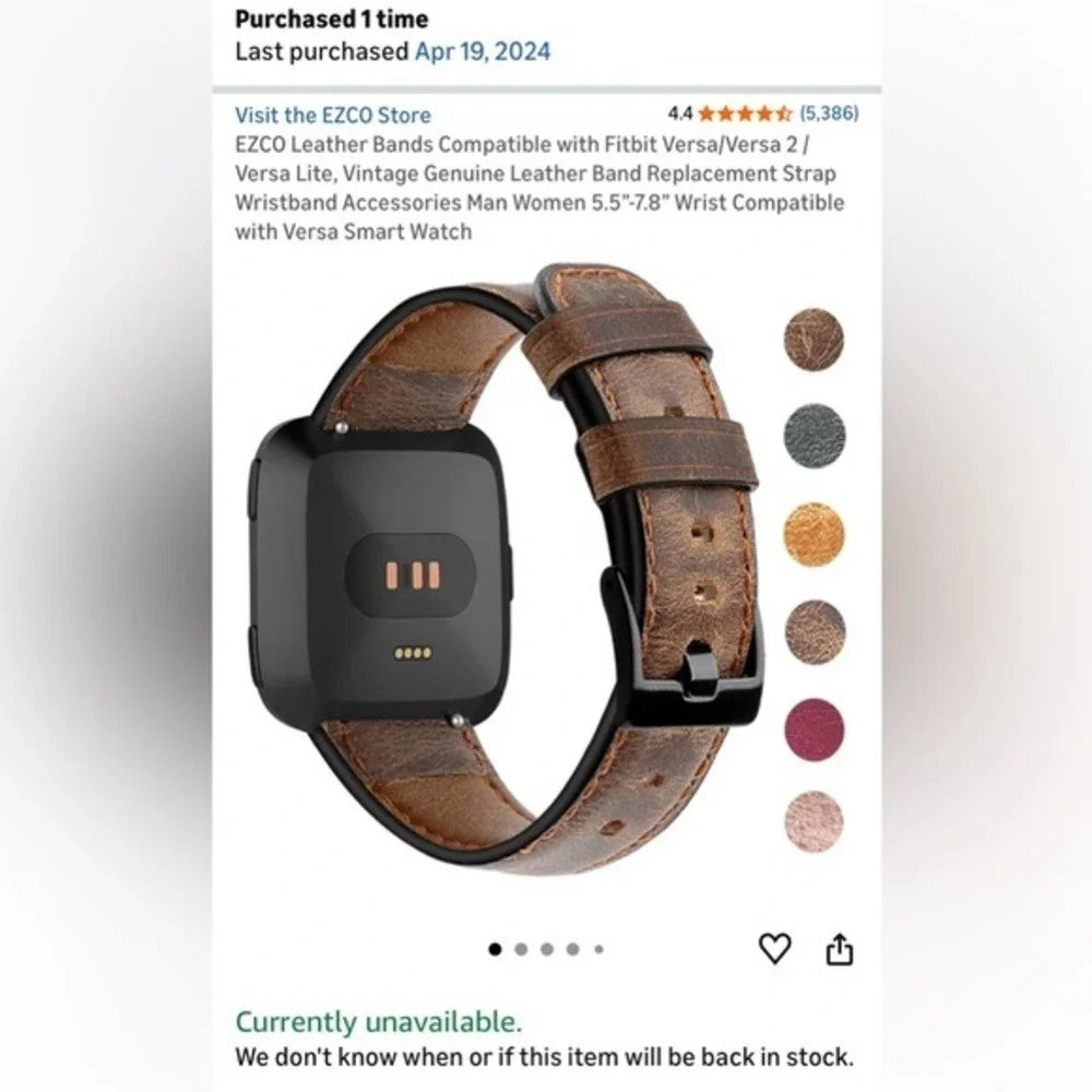 FITBIT Versa 2 Smartwatch With Leather Band and Charger